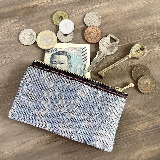 【花影】畳縁 ミニポーチ カードケース 小銭入れ 数珠入れ 桜 シルバー グレー 和風