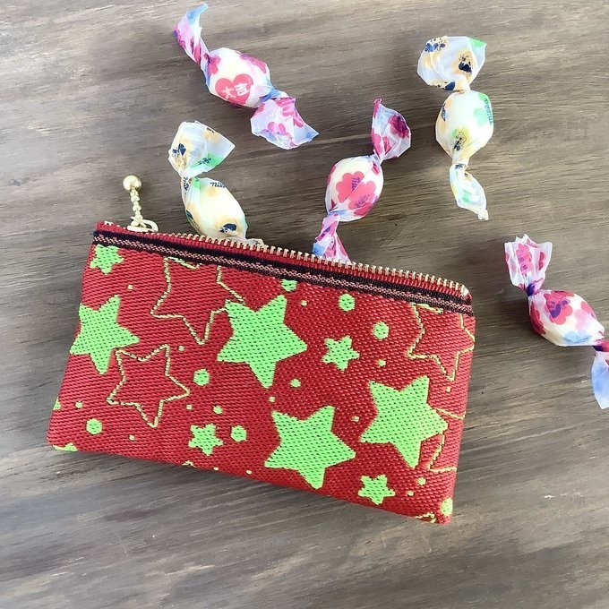 【きらきら星】畳縁 ぺたんこ 小銭入れ ミニポーチ カードケース 赤 ネオンカラー 星 スター