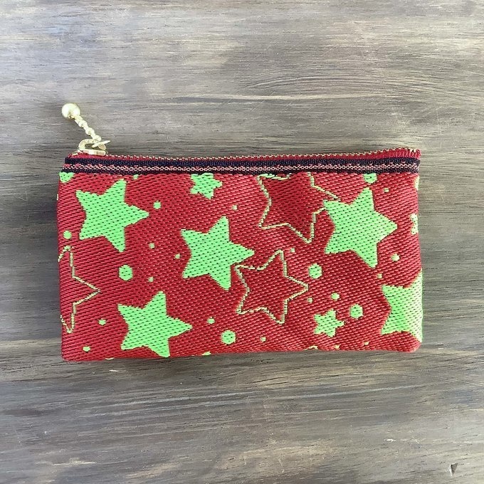 【きらきら星】畳縁 ぺたんこ 小銭入れ ミニポーチ カードケース 赤 ネオンカラー 星 スター
