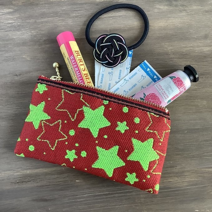 【きらきら星】畳縁 ぺたんこ 小銭入れ ミニポーチ カードケース 赤 ネオンカラー 星 スター
