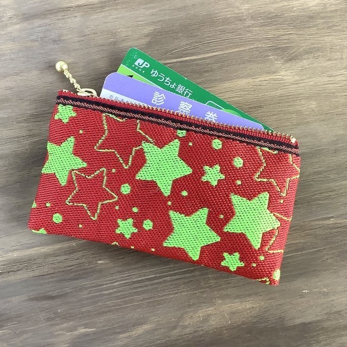 【きらきら星】畳縁 ぺたんこ 小銭入れ ミニポーチ カードケース 赤 ネオンカラー 星 スター