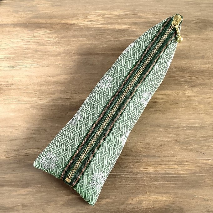 【笹桜】畳縁 テトラ型 ペンケース 緑 和風 受験に!