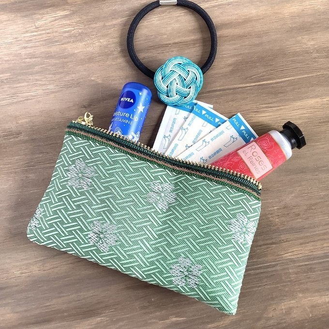 【笹桜】畳縁 ぺたんこ 小銭入れ ミニポーチ カードケース 緑 春 桜