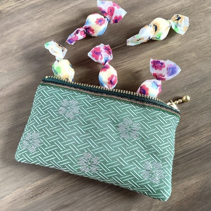 【笹桜】畳縁 ぺたんこ 小銭入れ ミニポーチ カードケース 緑 春 桜