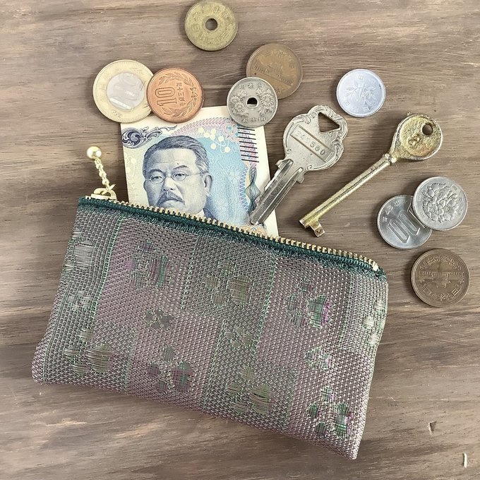 【肉球】畳縁 ぺたんこ ミニポーチ カードケース 小銭入れ 足あと グリーン ピンク 犬 猫