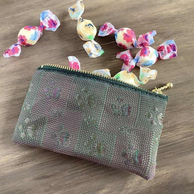 【肉球】畳縁 ぺたんこ ミニポーチ カードケース 小銭入れ 足あと グリーン ピンク 犬 猫