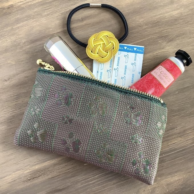 【肉球】畳縁 ぺたんこ ミニポーチ カードケース 小銭入れ 足あと グリーン ピンク 犬 猫