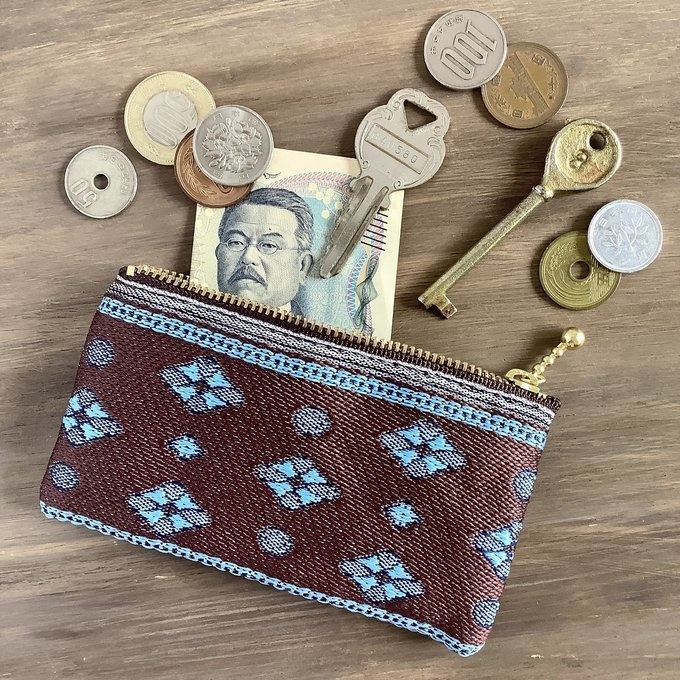 【プロバンス】畳縁 ぺたんこ ミニポーチ 小銭入れ カードケース 南仏 チョコレート ターコイズ 茶 青