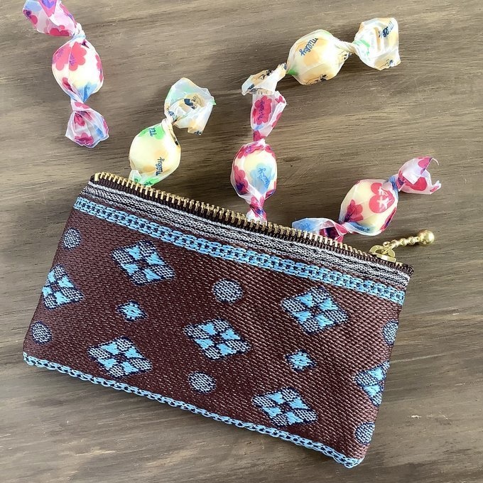 【プロバンス】畳縁 ぺたんこ ミニポーチ 小銭入れ カードケース 南仏 チョコレート ターコイズ 茶 青