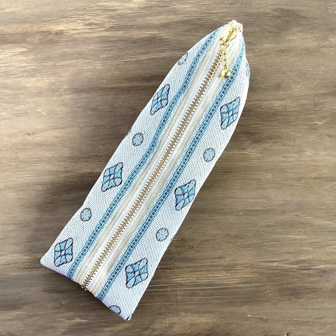 【プロバンス】畳縁 テトラ型 ペンケース 南仏 白 ターコイズ ブルー