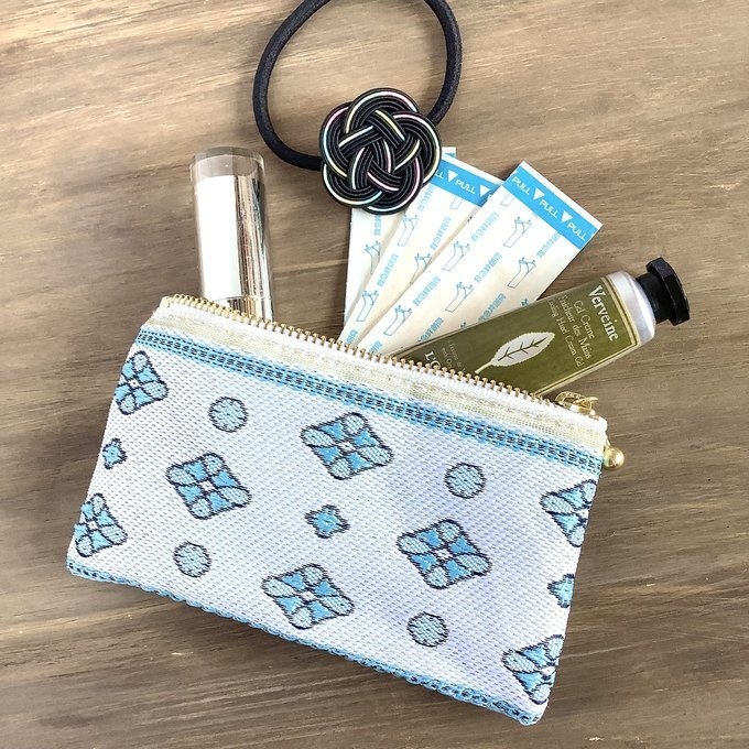 【プロバンス】畳縁 テトラ型 ペンケース 南仏 白 ターコイズ ブルー