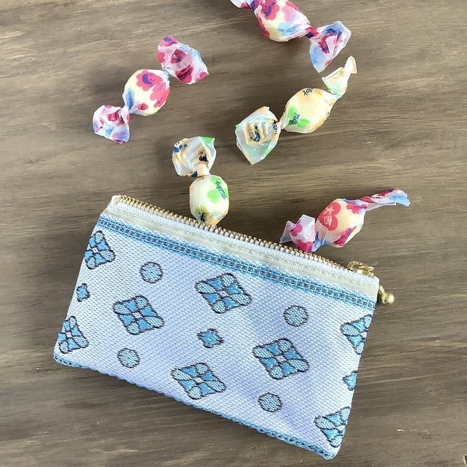 【プロバンス】畳縁 ぺたんこ ミニポーチ 小銭入れ カードケース 南仏 ターコイズ 白 青