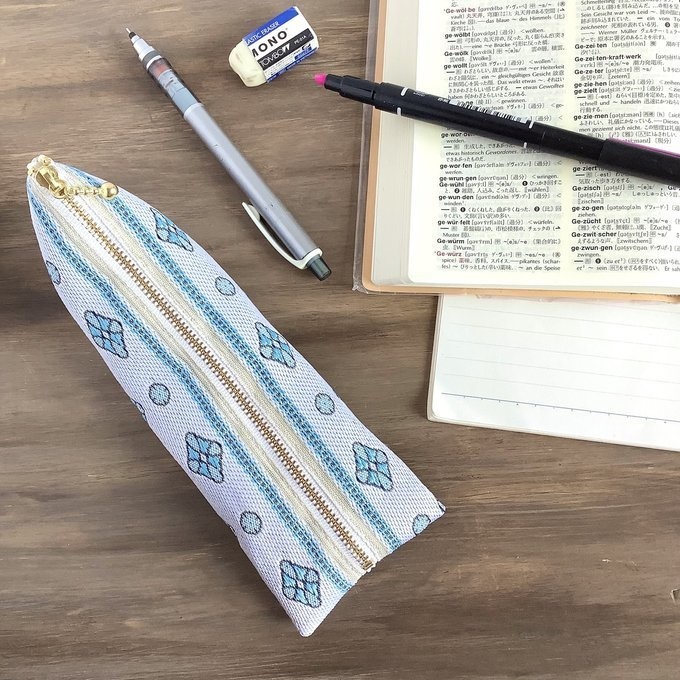 【プロバンス】畳縁 ぺたんこ ミニポーチ 小銭入れ カードケース 南仏 ターコイズ 白 青