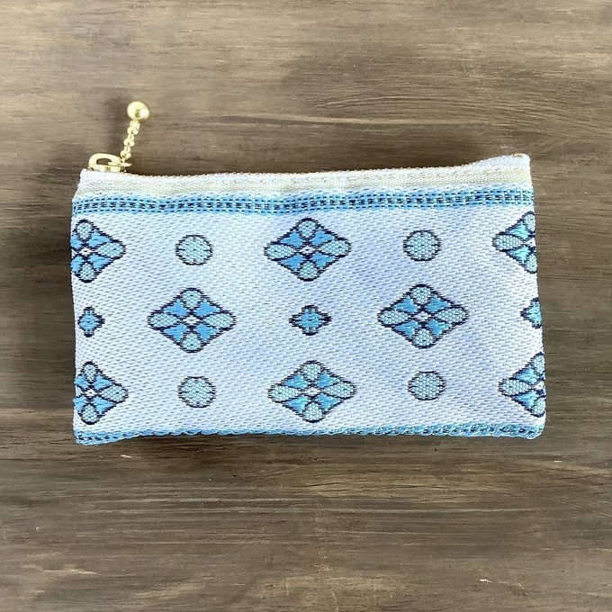 【プロバンス】畳縁 ぺたんこ ミニポーチ 小銭入れ カードケース 南仏 ターコイズ 白 青