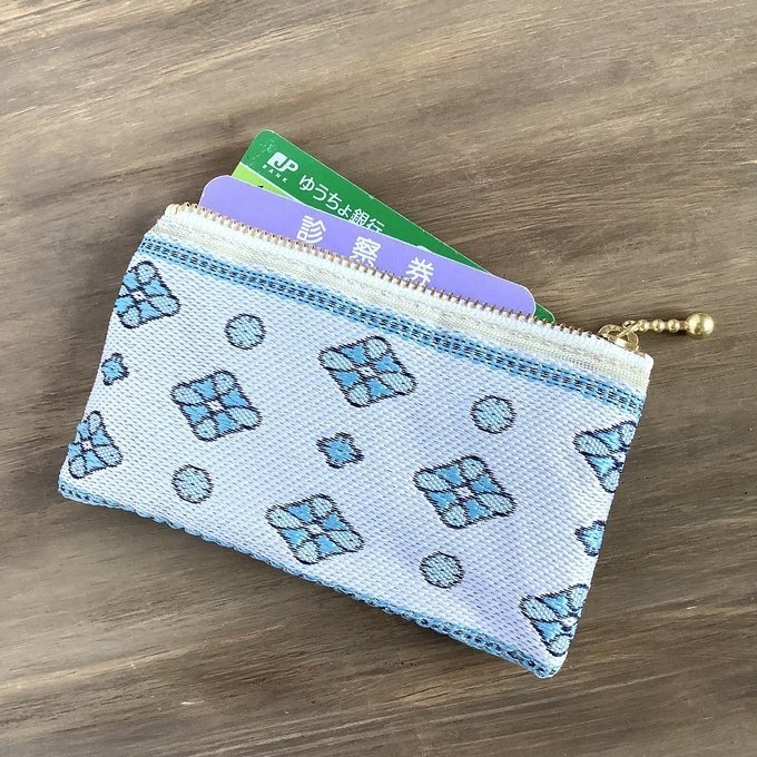 【プロバンス】畳縁 ぺたんこ ミニポーチ 小銭入れ カードケース 南仏 ターコイズ 白 青