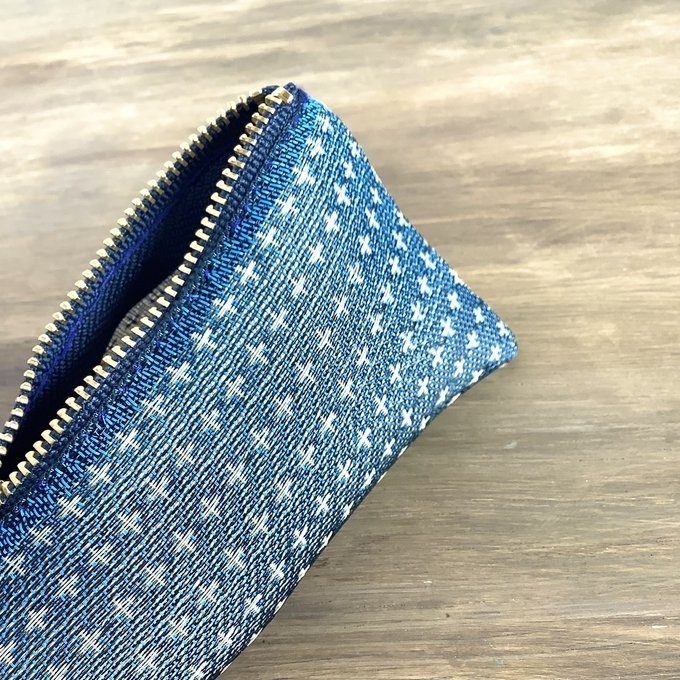 【十文字模様】畳縁 テトラ型 ペンケース 藍 青 北欧 クロス プラス柄