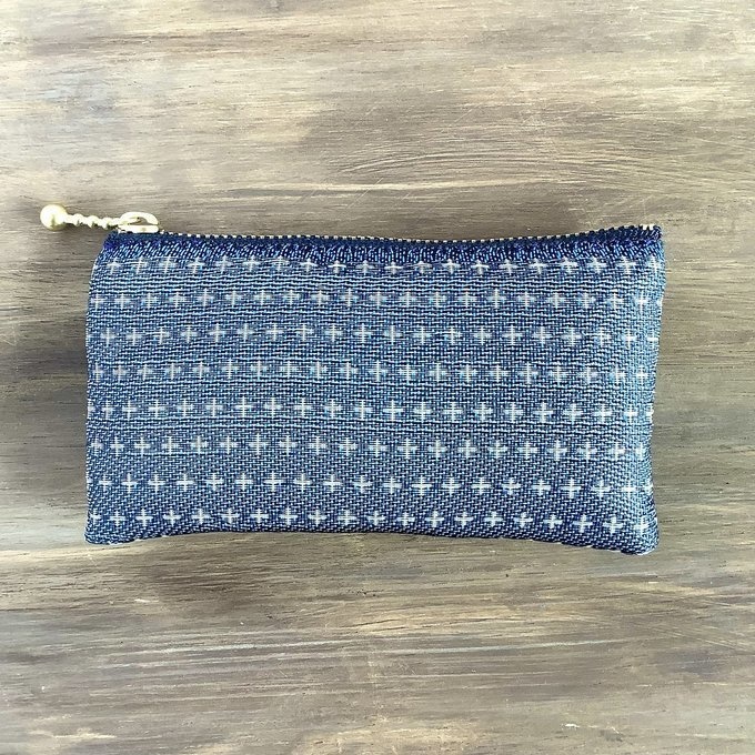 【十文字模様】畳縁 ぺたんこ 小銭入れ ミニポーチ カードケース 藍 青 北欧 クロス プラス柄