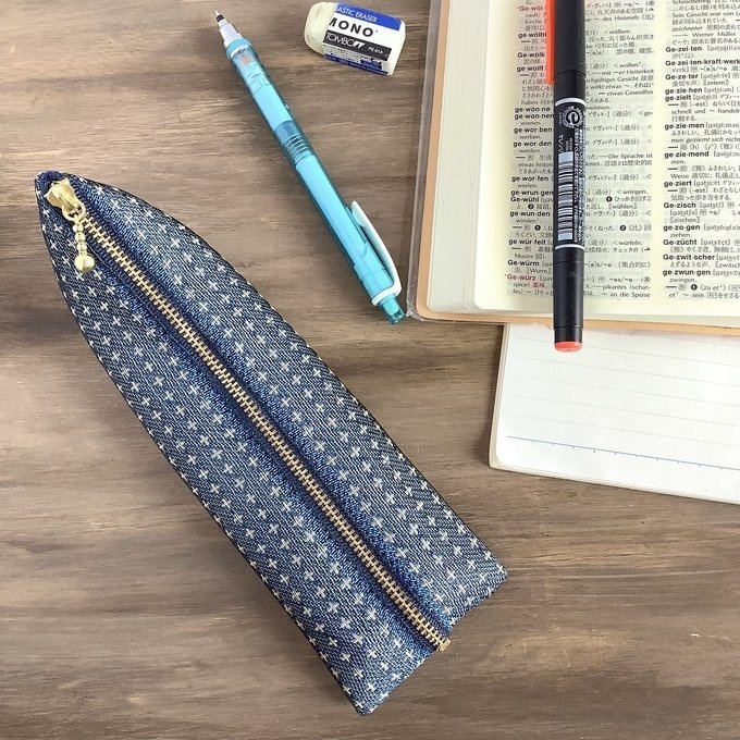 【十文字模様】畳縁 ぺたんこ 小銭入れ ミニポーチ カードケース 藍 青 北欧 クロス プラス柄