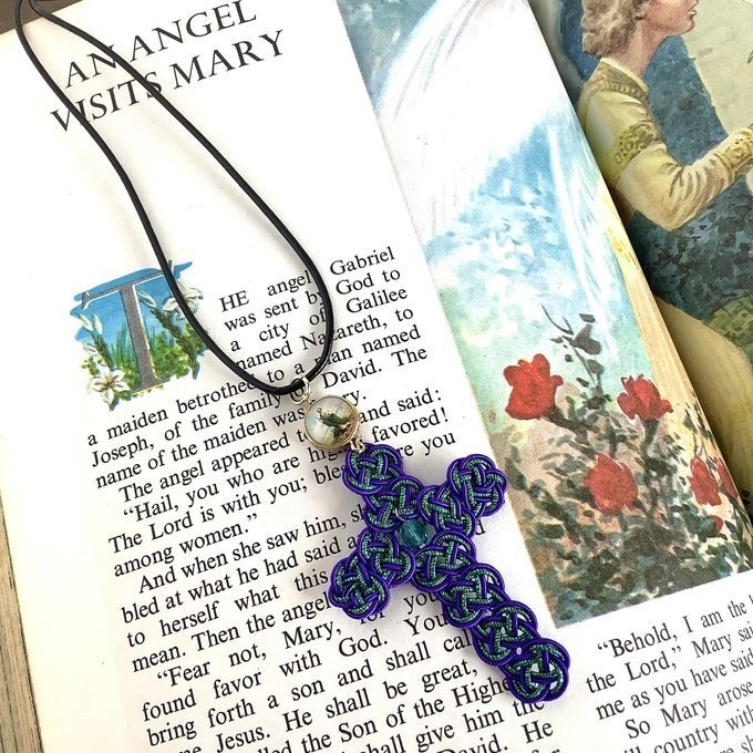 サン・フダスのクロスペンダント 水引製 ブルー メキシコ 十字架