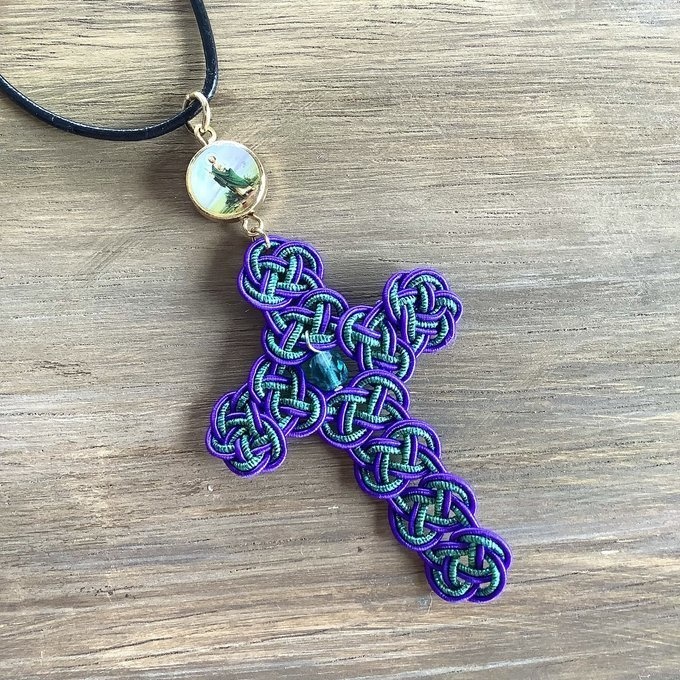 サン・フダスのクロスペンダント 水引製 ブルー メキシコ 十字架