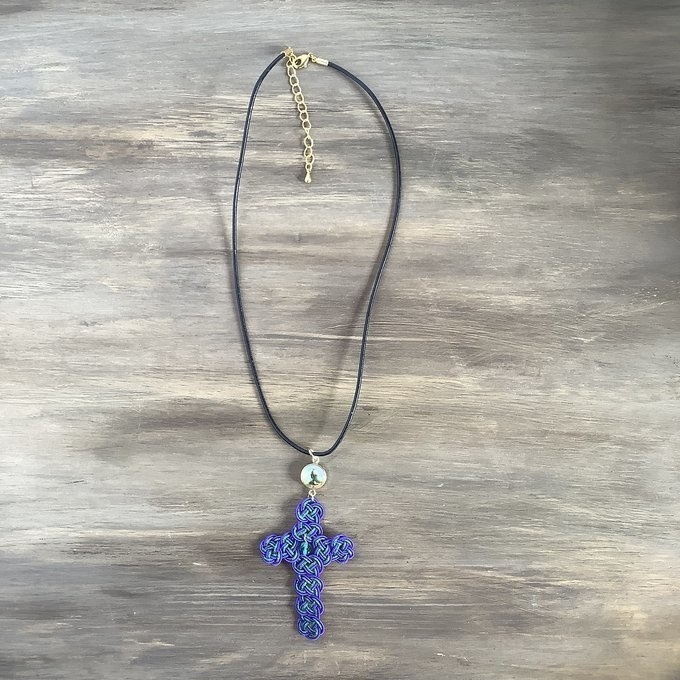 サン・フダスのクロスペンダント 水引製 ブルー メキシコ 十字架