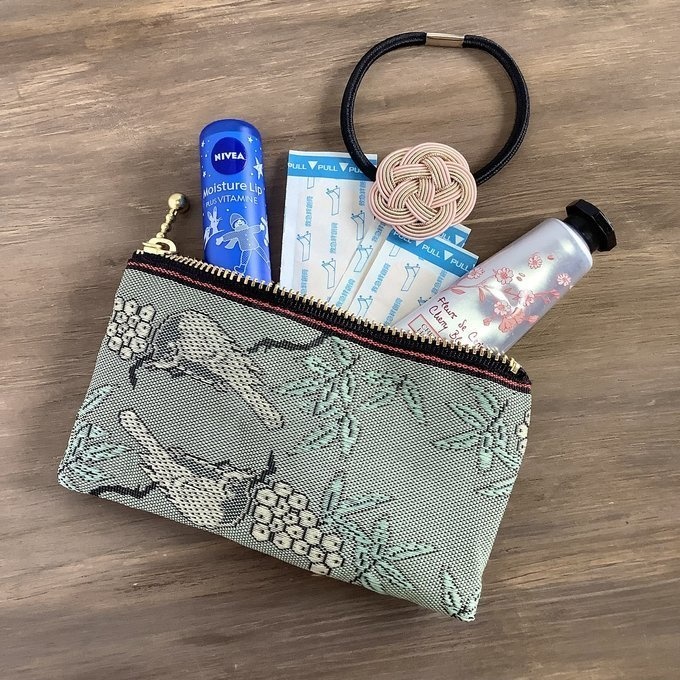 【比翼連理】畳縁 ぺたんこ ミニポーチ 小銭入れ カードケース 和風 緑青 鳥 木の実 夫婦円満