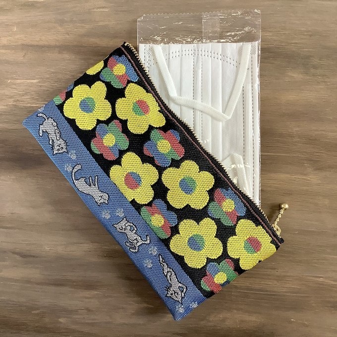 【ポルカ 猫】畳縁 幅広 ペンケース ポーチ マスクケース カラフル レトロ 花柄