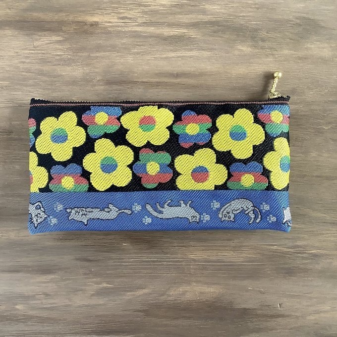 【ポルカ 猫】畳縁 幅広 ペンケース ポーチ マスクケース カラフル レトロ 花柄