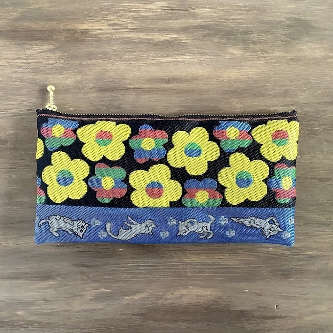 【ポルカ 猫】畳縁 幅広 ペンケース ポーチ マスクケース カラフル レトロ 花柄
