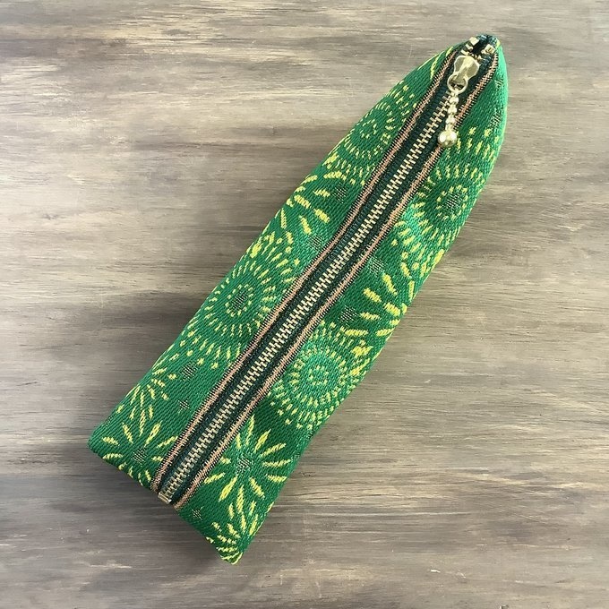 【花火】畳縁 テトラ型 ペンケース 緑 夏 お祭り