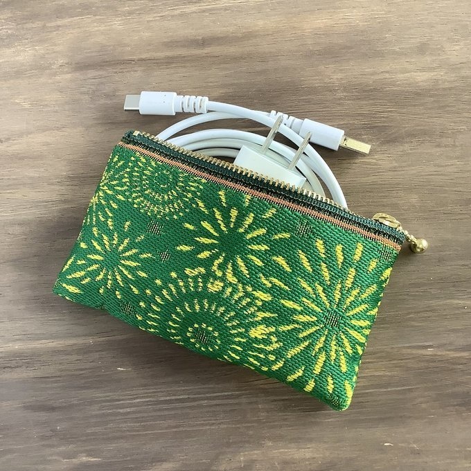 【花火】畳縁 ぺたんこ ミニポーチ 小銭入れ カードケース グリーン 夏 お祭り