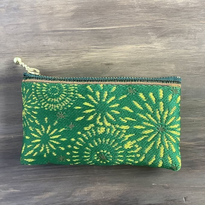 【花火】畳縁 ぺたんこ ミニポーチ 小銭入れ カードケース グリーン 夏 お祭り