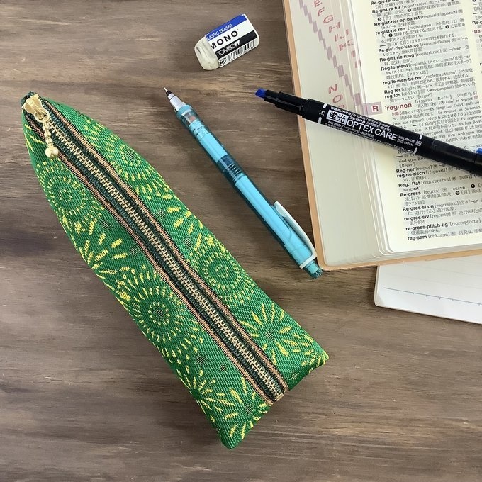 【花火】畳縁 ぺたんこ ミニポーチ 小銭入れ カードケース グリーン 夏 お祭り