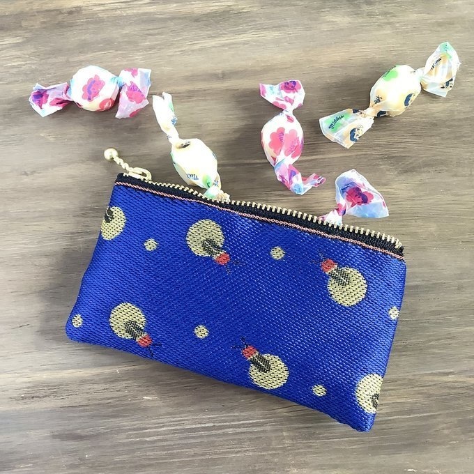 【蛍】畳縁 ぺたんこ ミニポーチ 小銭入れ カードケース 紺 夏 昆虫 夜