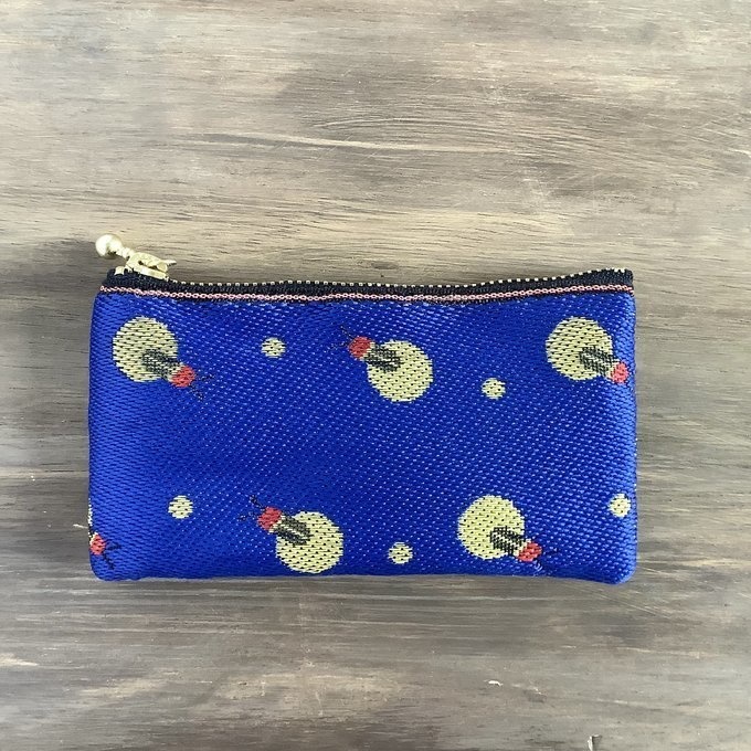 【蛍】畳縁 ぺたんこ ミニポーチ 小銭入れ カードケース 紺 夏 昆虫 夜