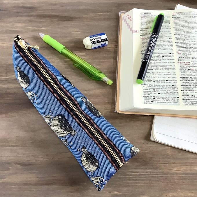 【ふぐ】畳縁 ぺたんこ ミニポーチ 小銭入れ カードケース 青 ふく フグ 魚 海