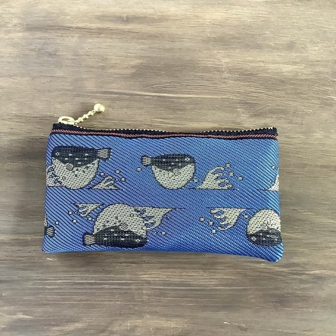 【ふぐ】畳縁 ぺたんこ ミニポーチ 小銭入れ カードケース 青 ふく フグ 魚 海