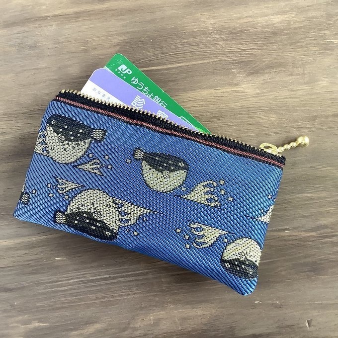 【ふぐ】畳縁 ぺたんこ ミニポーチ 小銭入れ カードケース 青 ふく フグ 魚 海