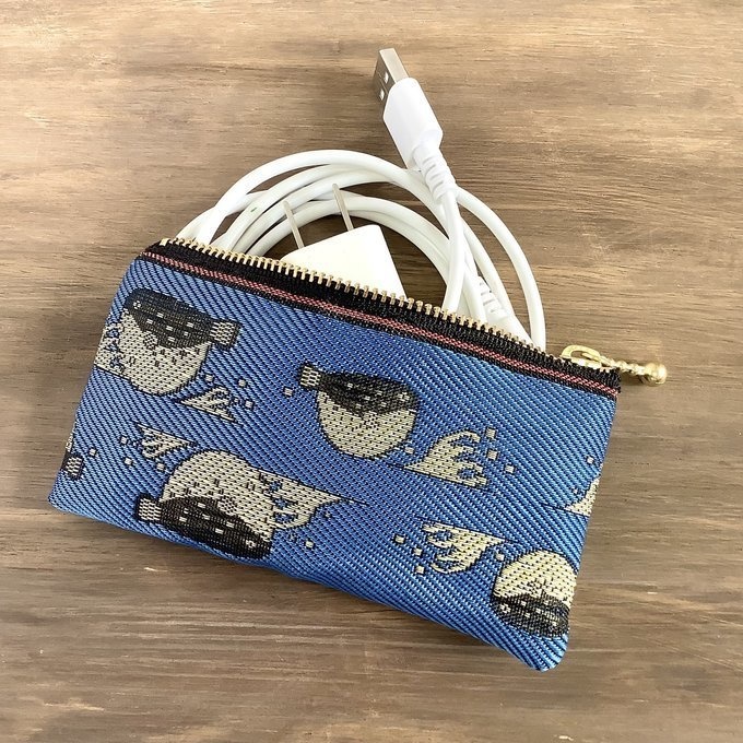 【ふぐ】畳縁 ぺたんこ ミニポーチ 小銭入れ カードケース 青 ふく フグ 魚 海