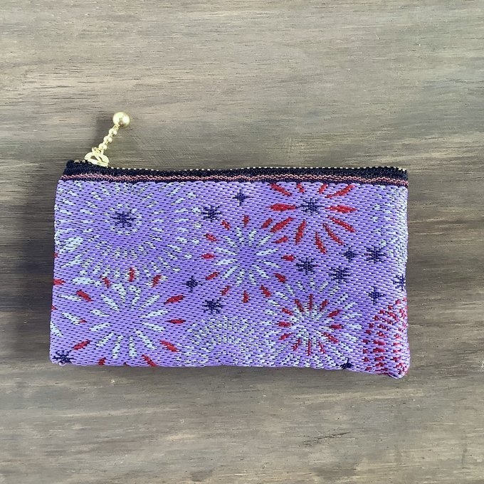 【花火】畳縁 ぺたんこ ミニポーチ 小銭入れ カードケース 紫 夏 お祭り