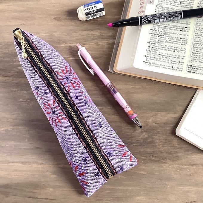 【花火】畳縁 ぺたんこ ミニポーチ 小銭入れ カードケース 紫 夏 お祭り