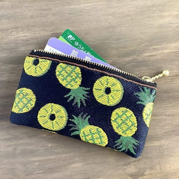 【パイン】畳縁 ぺたんこ ミニポーチ 小銭入れ カードケース 紺 夏 トロピカル