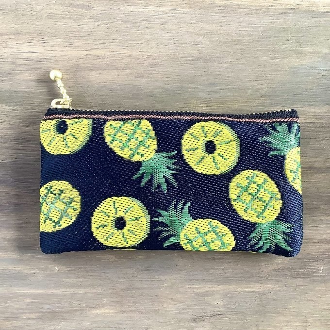 【パイン】畳縁 ぺたんこ ミニポーチ 小銭入れ カードケース 紺 夏 トロピカル