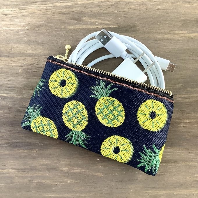 【パイン】畳縁 ぺたんこ ミニポーチ 小銭入れ カードケース 紺 夏 トロピカル