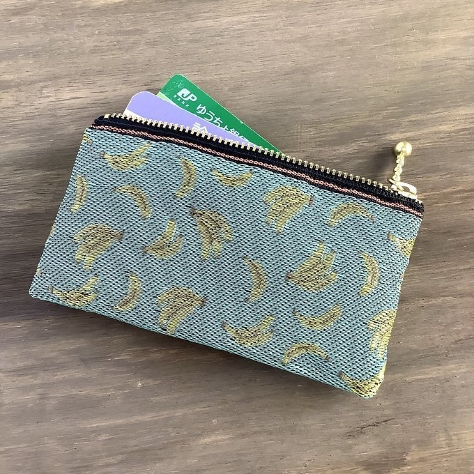 【バナナ】畳縁 ぺたんこ ミニポーチ 小銭入れ カードケース ミントカラー 金色 フルーツ