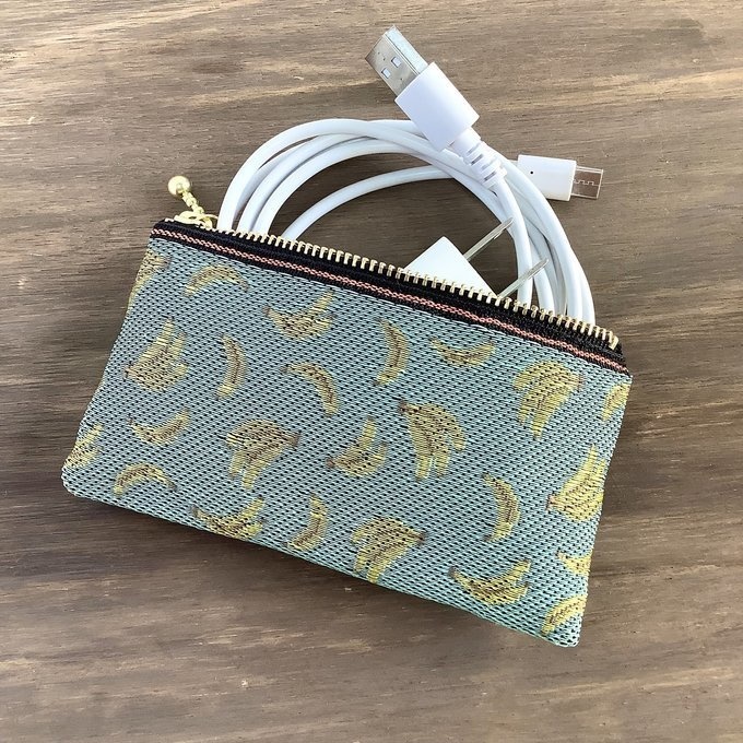 【バナナ】畳縁 ぺたんこ ミニポーチ 小銭入れ カードケース ミントカラー 金色 フルーツ