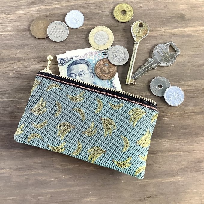 【バナナ】畳縁 ぺたんこ ミニポーチ 小銭入れ カードケース ミントカラー 金色 フルーツ