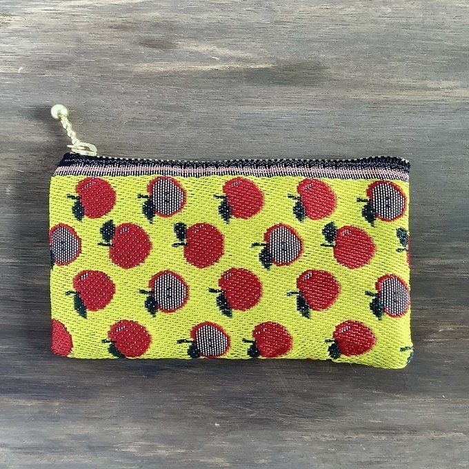 【りんご】畳縁 ぺたんこ ミニポーチ 小銭入れ カードケース 黄色 レトロポップ