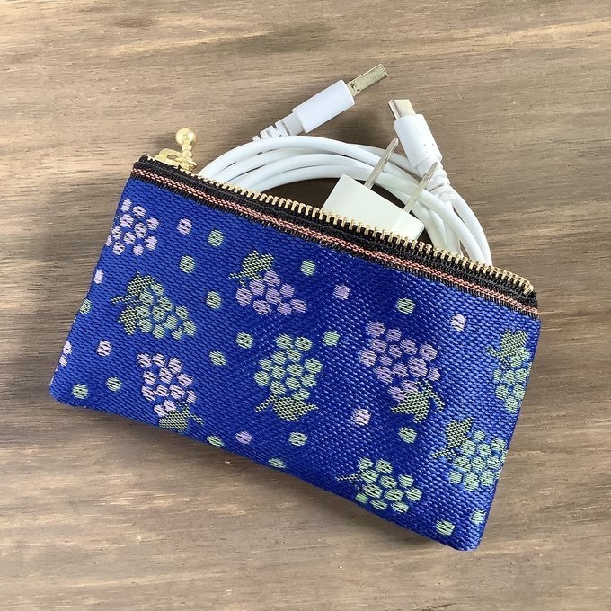 【ぶどう】畳縁 ぺたんこ ミニポーチ 小銭入れ カードケース 紺色 秋