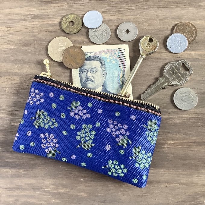 【ぶどう】畳縁 ぺたんこ ミニポーチ 小銭入れ カードケース 紺色 秋